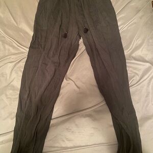 Aerie High Waisted Cuffed Beach Pant Linen Jogger Black XXS